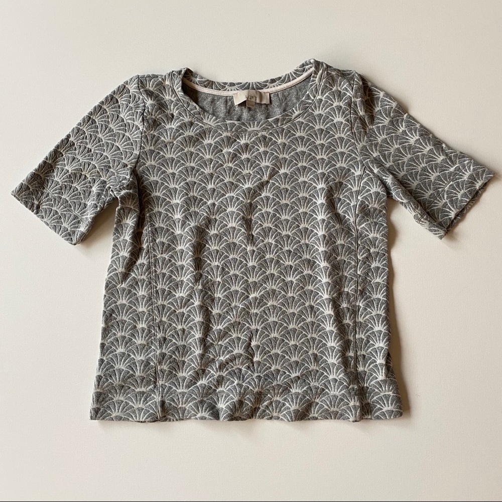 Loft Gray Textured Print Short Sleeve Top Size L
